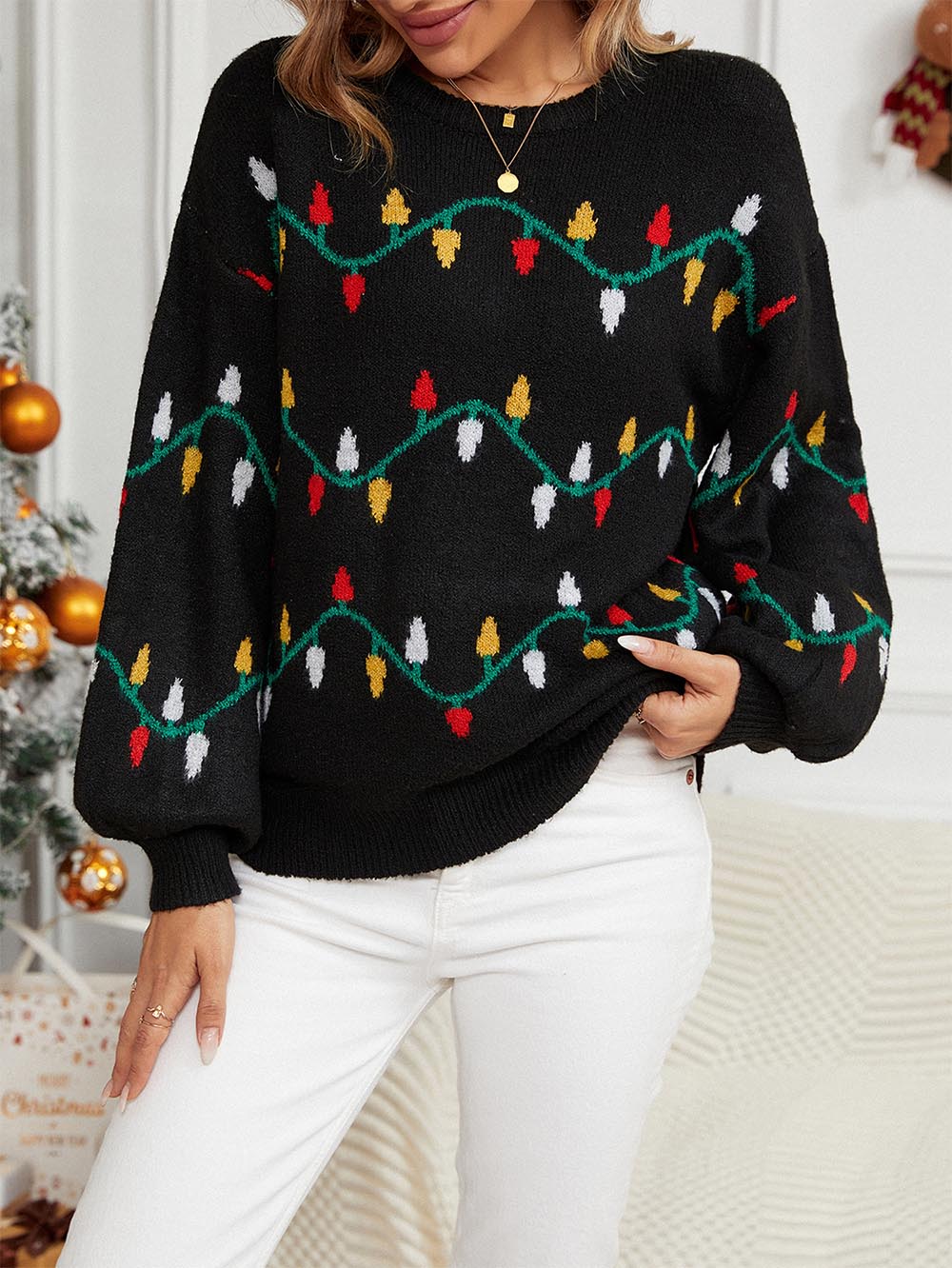 Celeste | Cute loose Christmas sweater with colorful prints - Image 3
