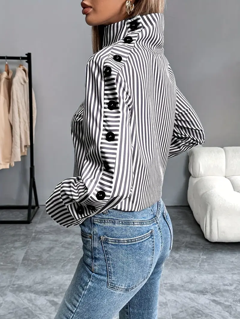 Celeste® | Striped Blouse With High Neck - Image 2