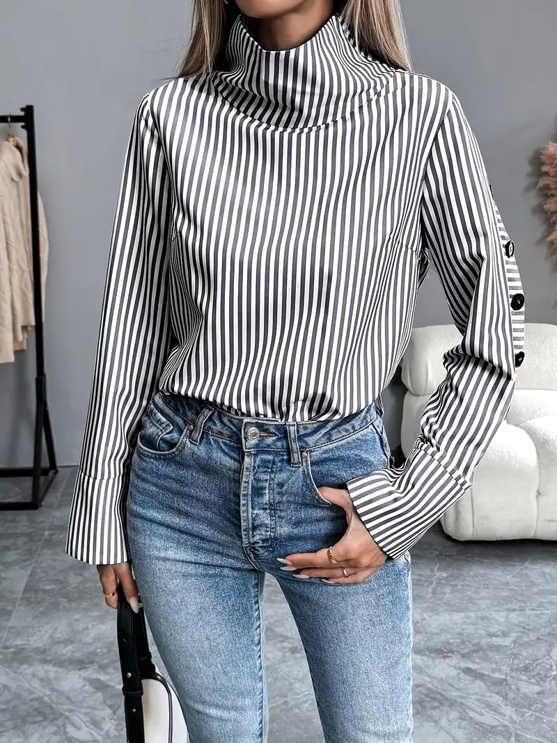 Celeste® | Striped Blouse With High Neck - Image 3