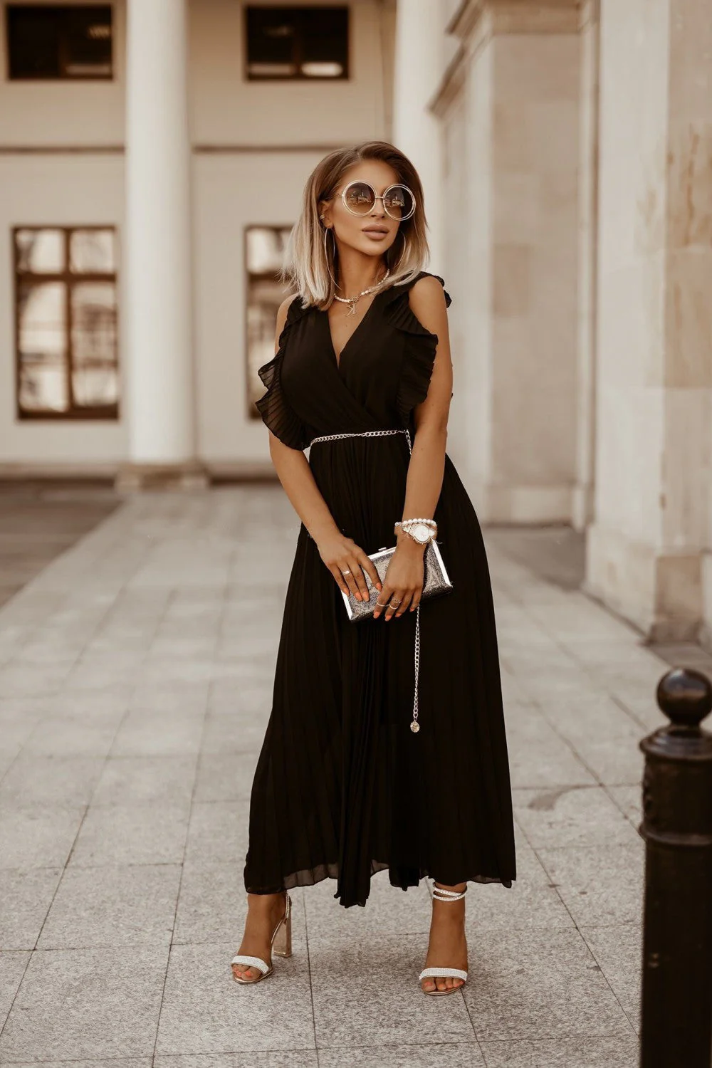 Celia® | Black Maxi Dress With Pleats - Image 3