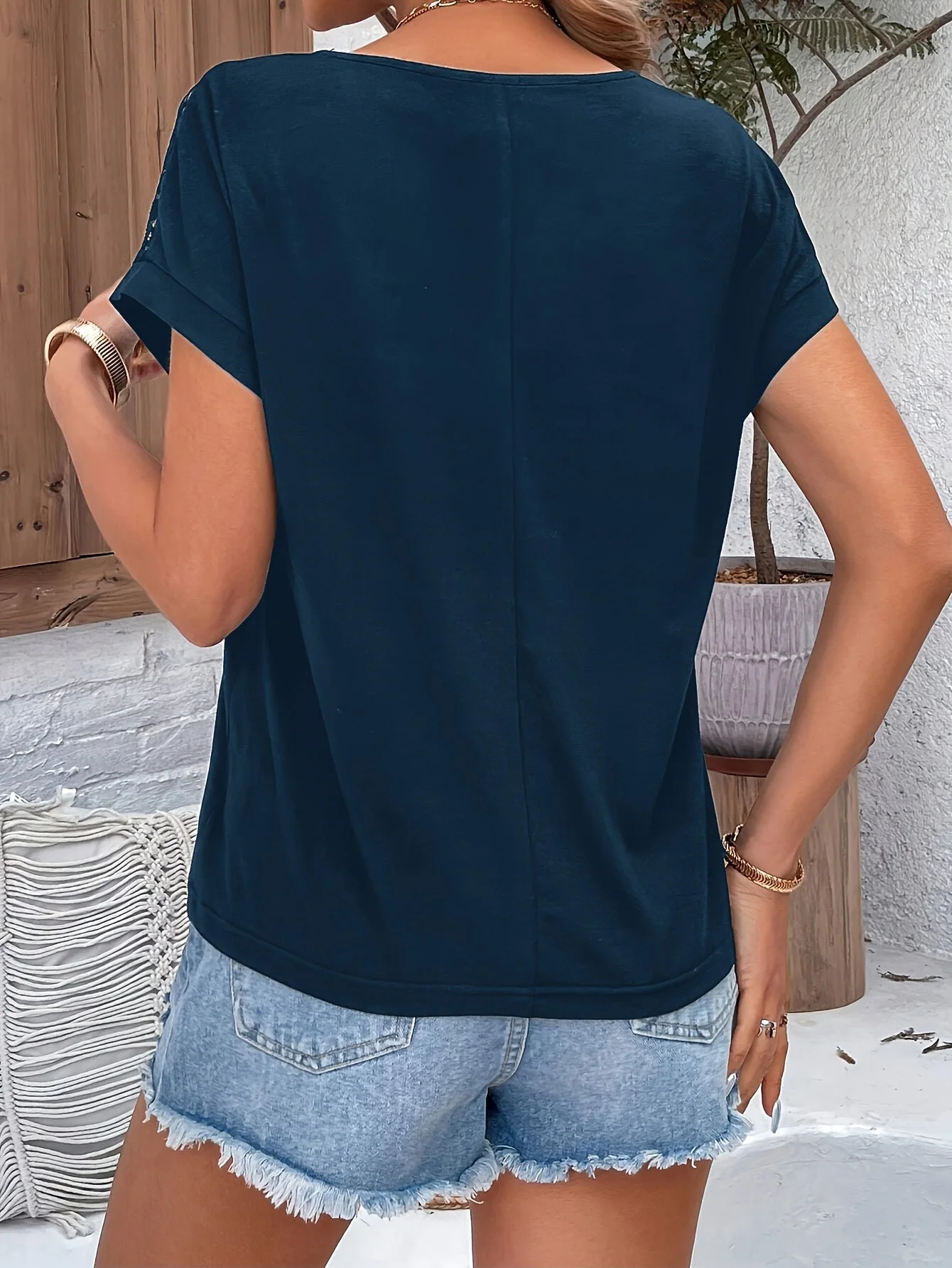 Ceres® | Trendy Bordeaux T-Shirt With Lace Trim And Batwing Sleeves - Image 9