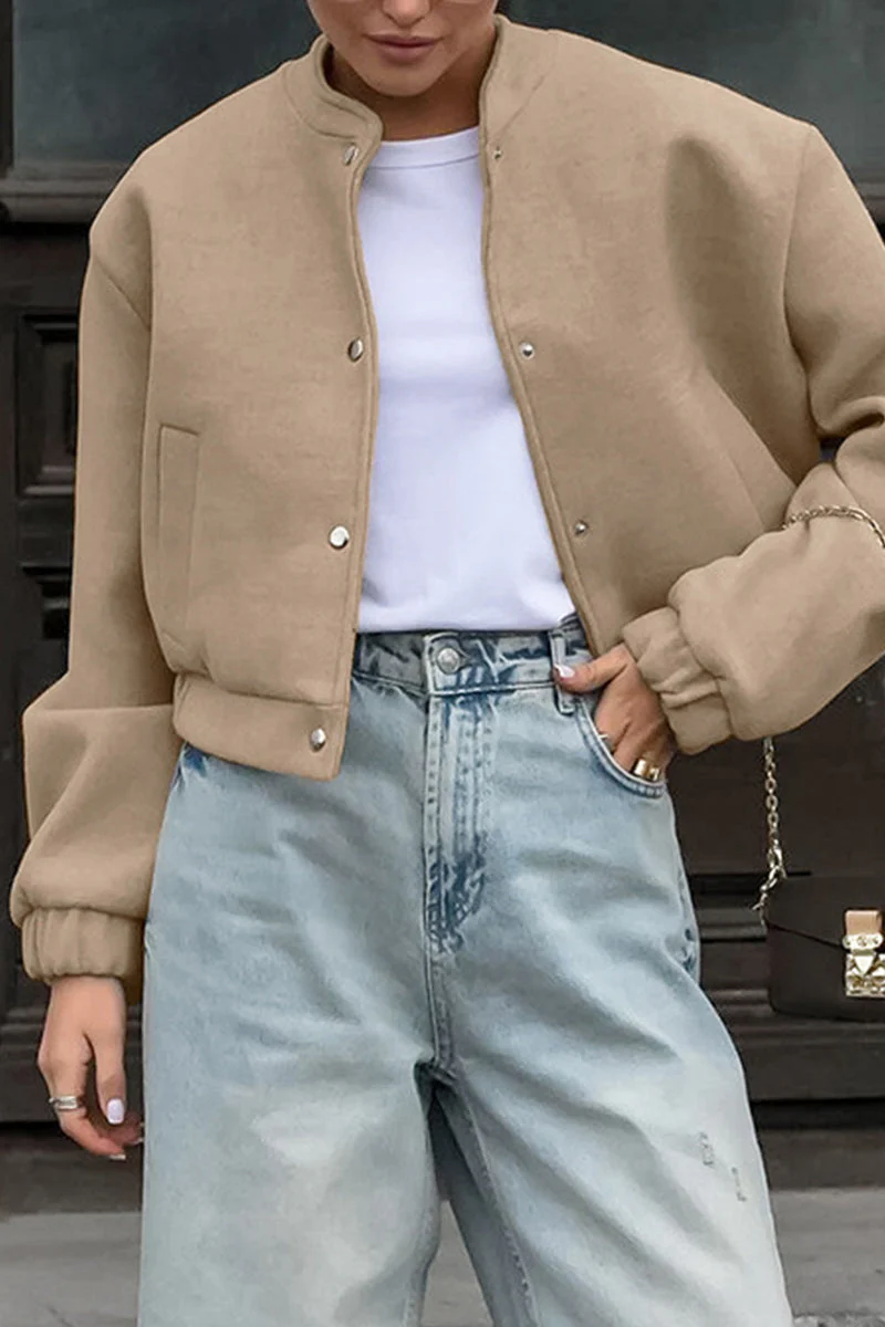 Charlotte | Casual street outerwear with plain pocket large mandarin collar - Image 2
