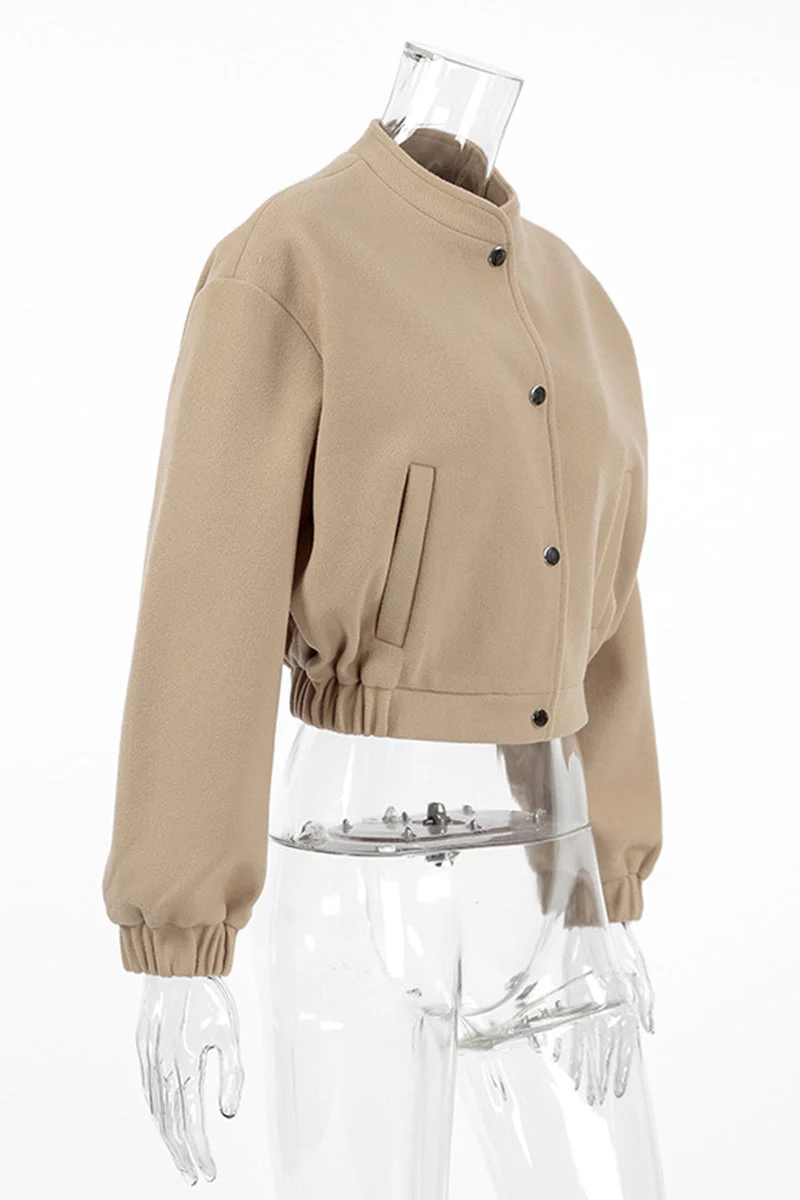 Charlotte | Casual street outerwear with plain pocket large mandarin collar - Image 6