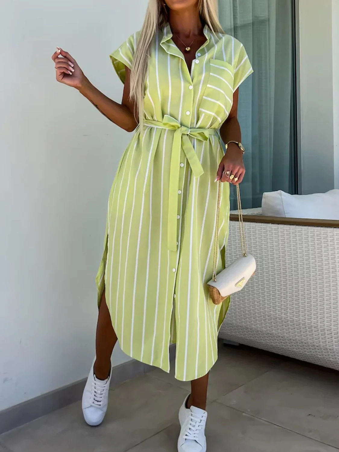 Charlotte® | Elegant Striped Midi Dress With Buttons - Image 3