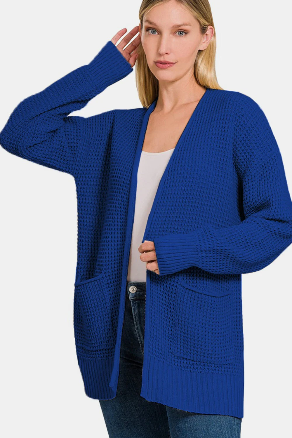 Charlotte | Waffle sweater cardigan with open front - Image 3