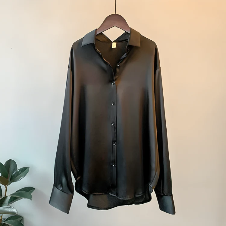 Chiara® | Elegant Long-Sleeved Satin Button-Down Blouse - Image 2