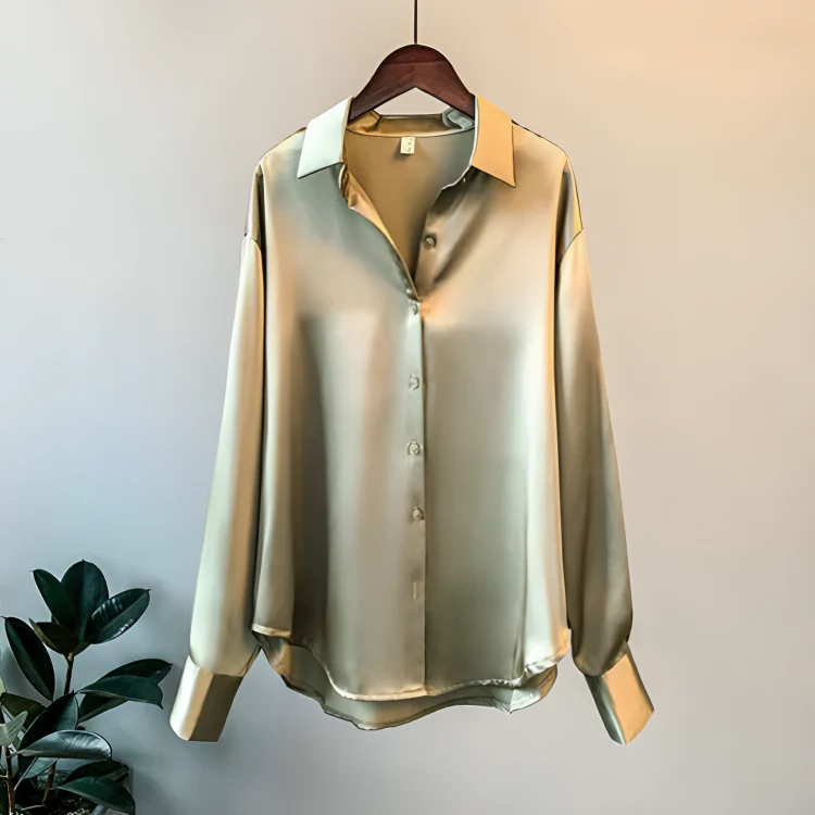 Chiara® | Elegant Long-Sleeved Satin Button-Down Blouse - Image 3