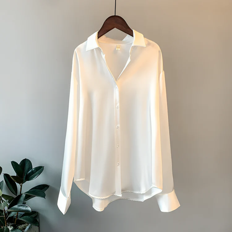 Chiara® | Elegant Long-Sleeved Satin Button-Down Blouse - Image 4