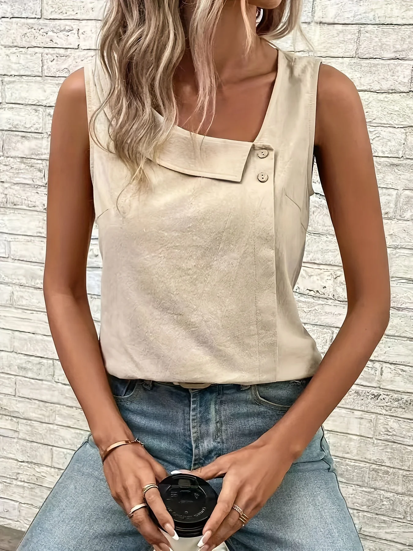 Circe® | Elegant Asymmetrical Neck Tank Top For Women