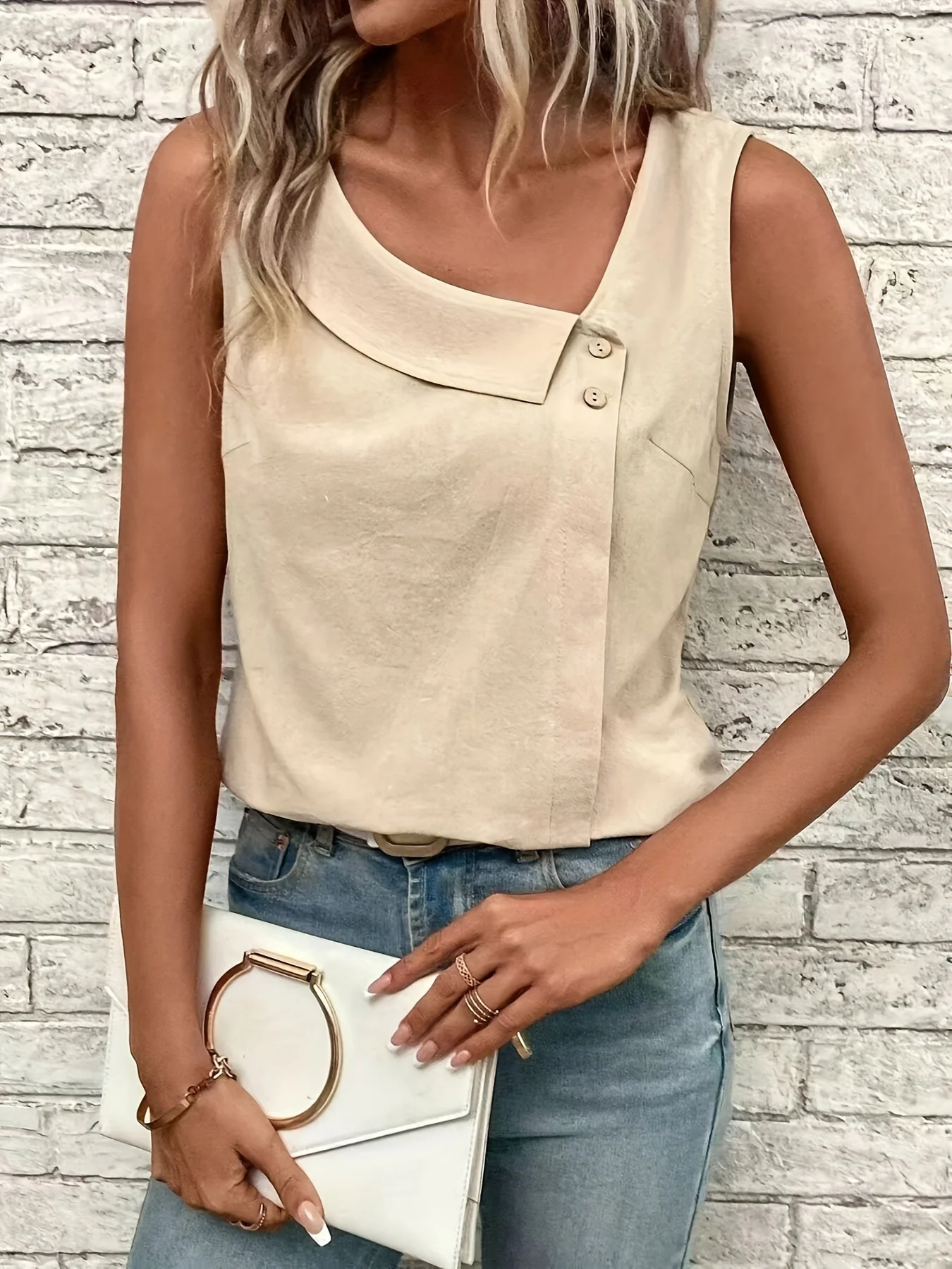 Circe® | Elegant Asymmetrical Neck Tank Top For Women - Image 2