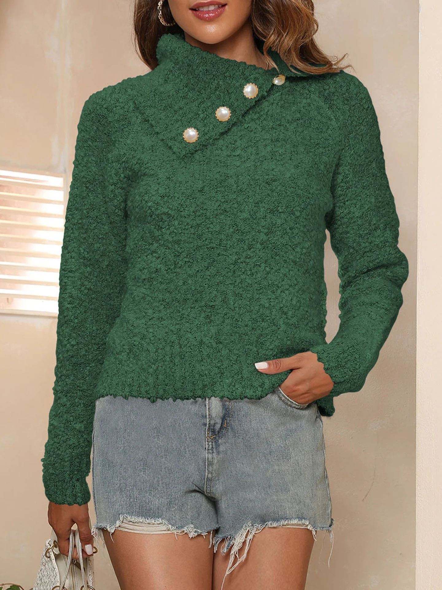 Clara | Asymmetrical long-sleeved sweater with collar - Image 4