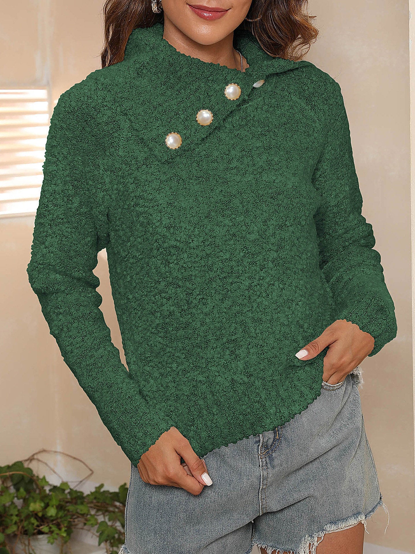 Clara | Asymmetrical long-sleeved sweater with collar - Image 5