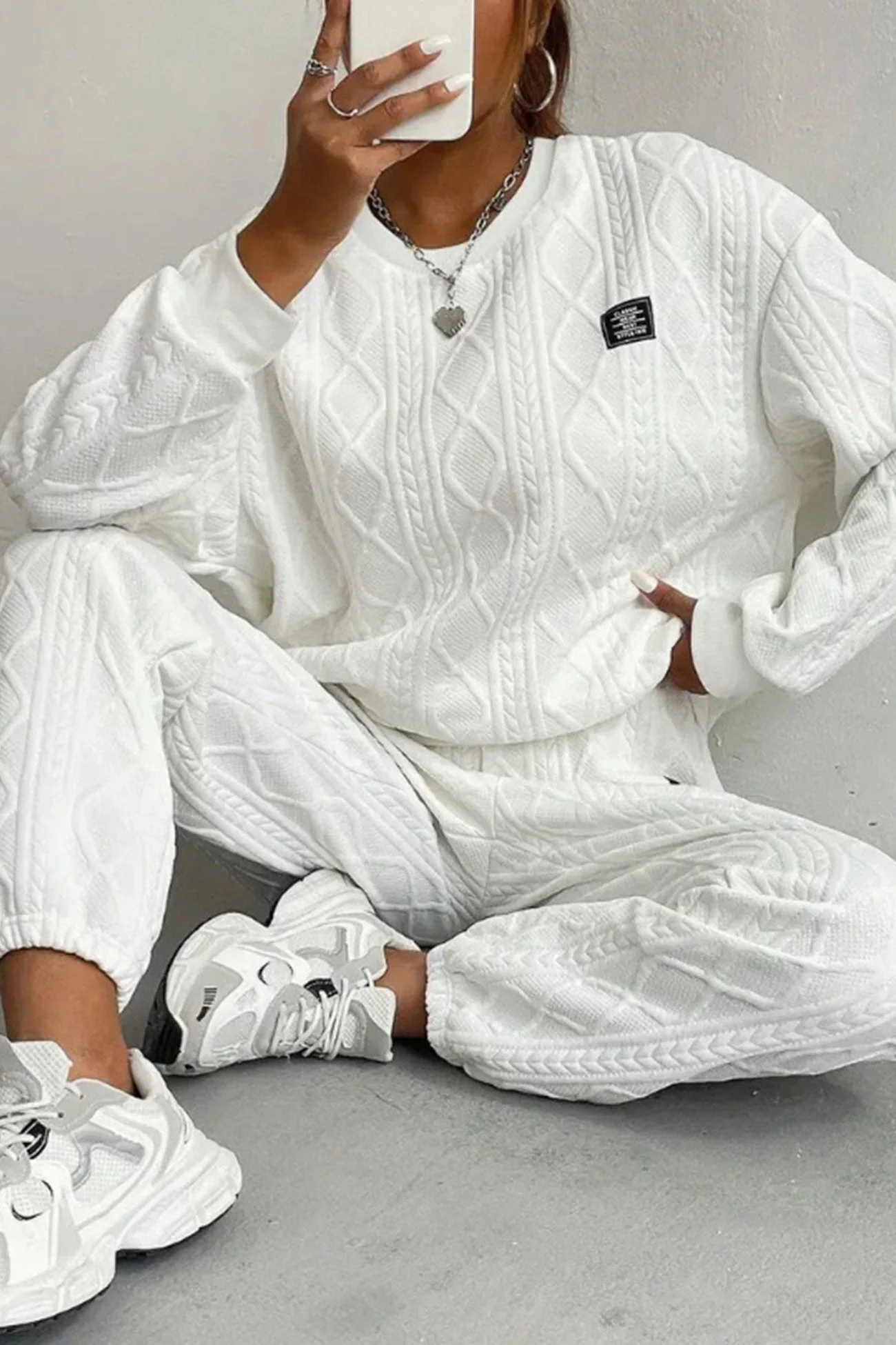 Clara | Cable knit crew neck sweatshirt set - Image 9