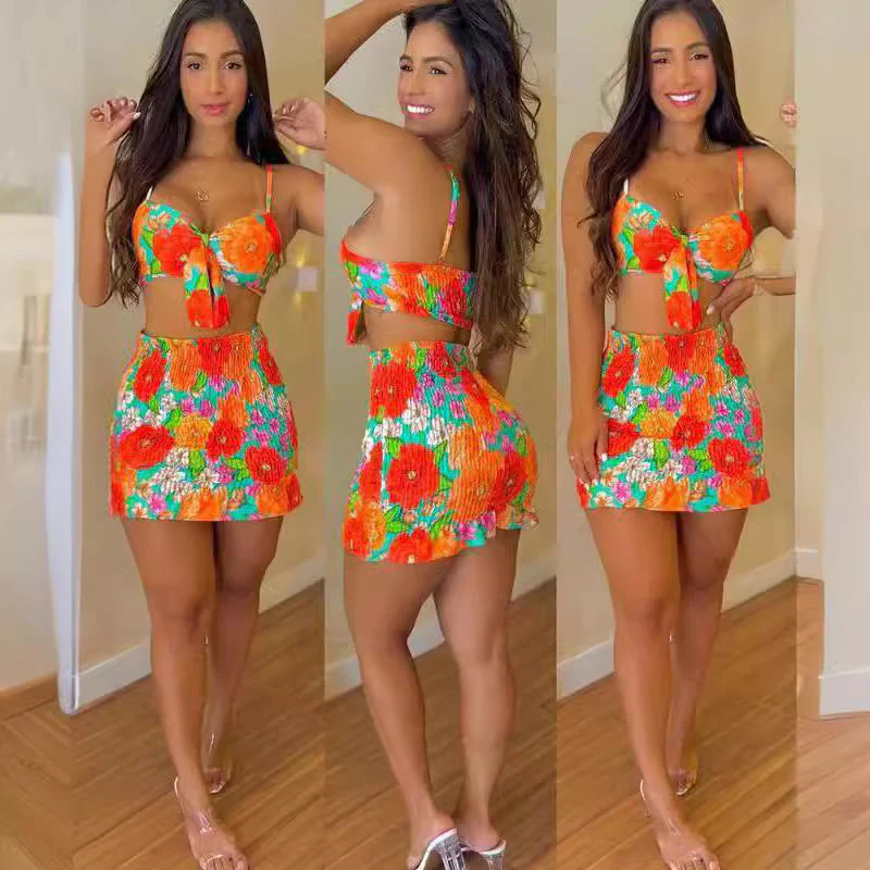 Clara® | Women'S Floral Crop Top And Mini Skirt Set - Image 3