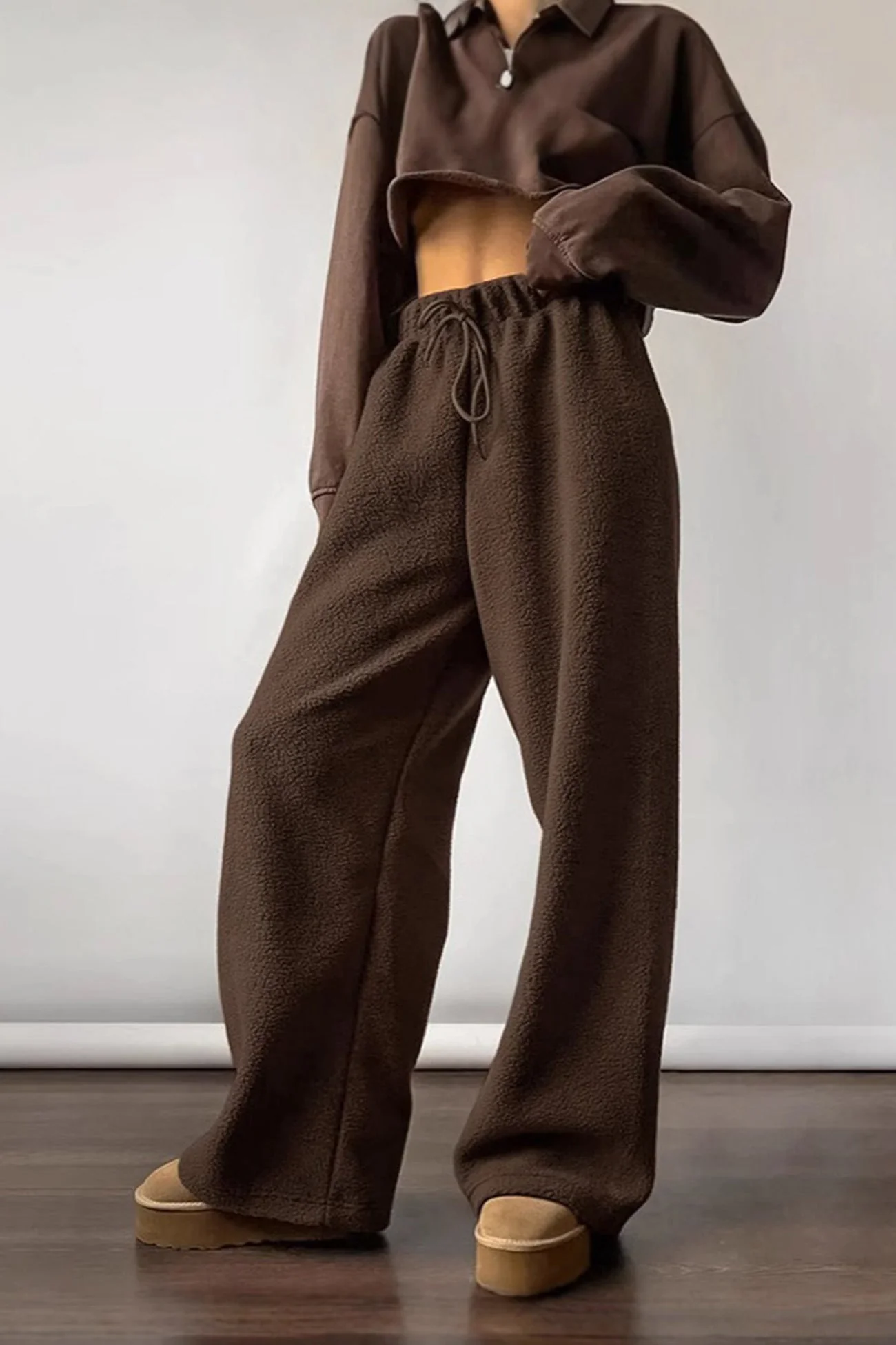 Clarisa | Plain fleece trousers with an elastic waistband - Image 5