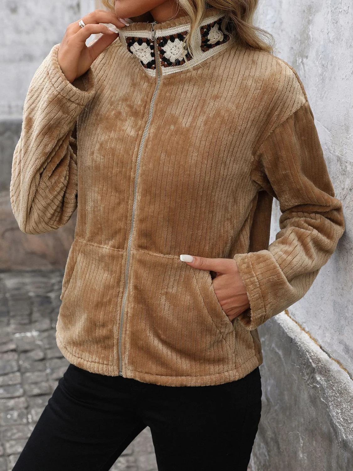 Claudette | Perfee long sleeve jacket with zip and collar collar - Image 3