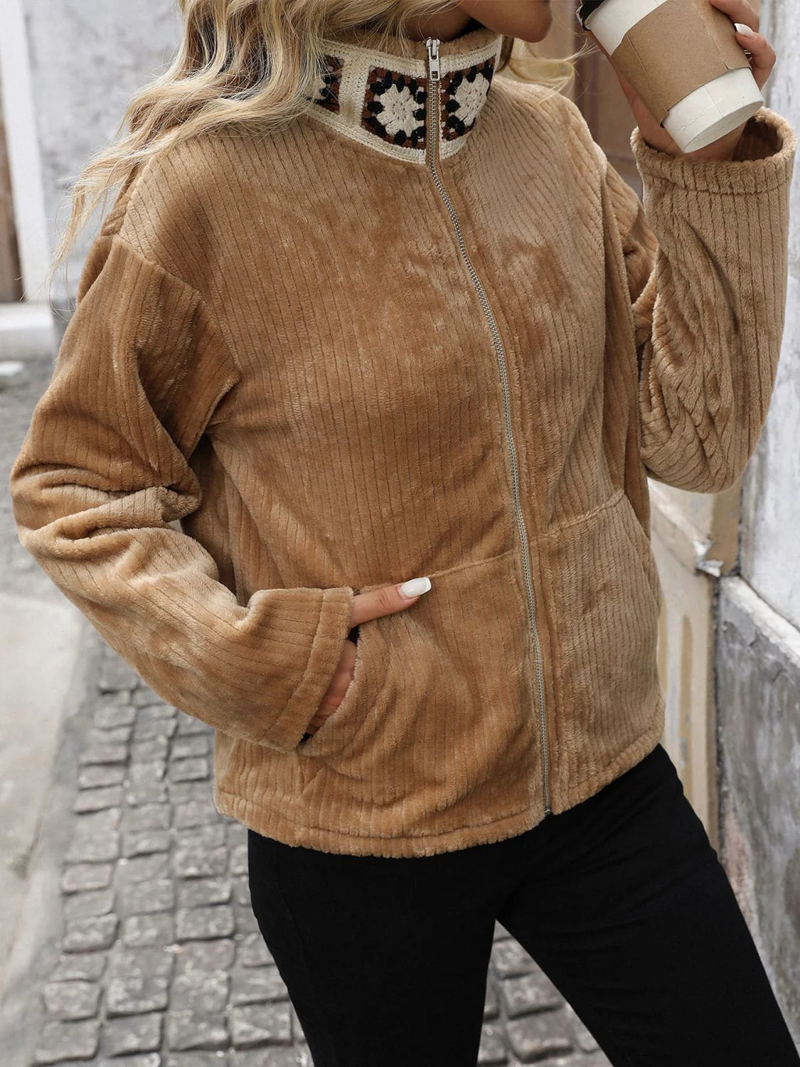 Claudette | Perfee long sleeve jacket with zip and collar collar - Image 6