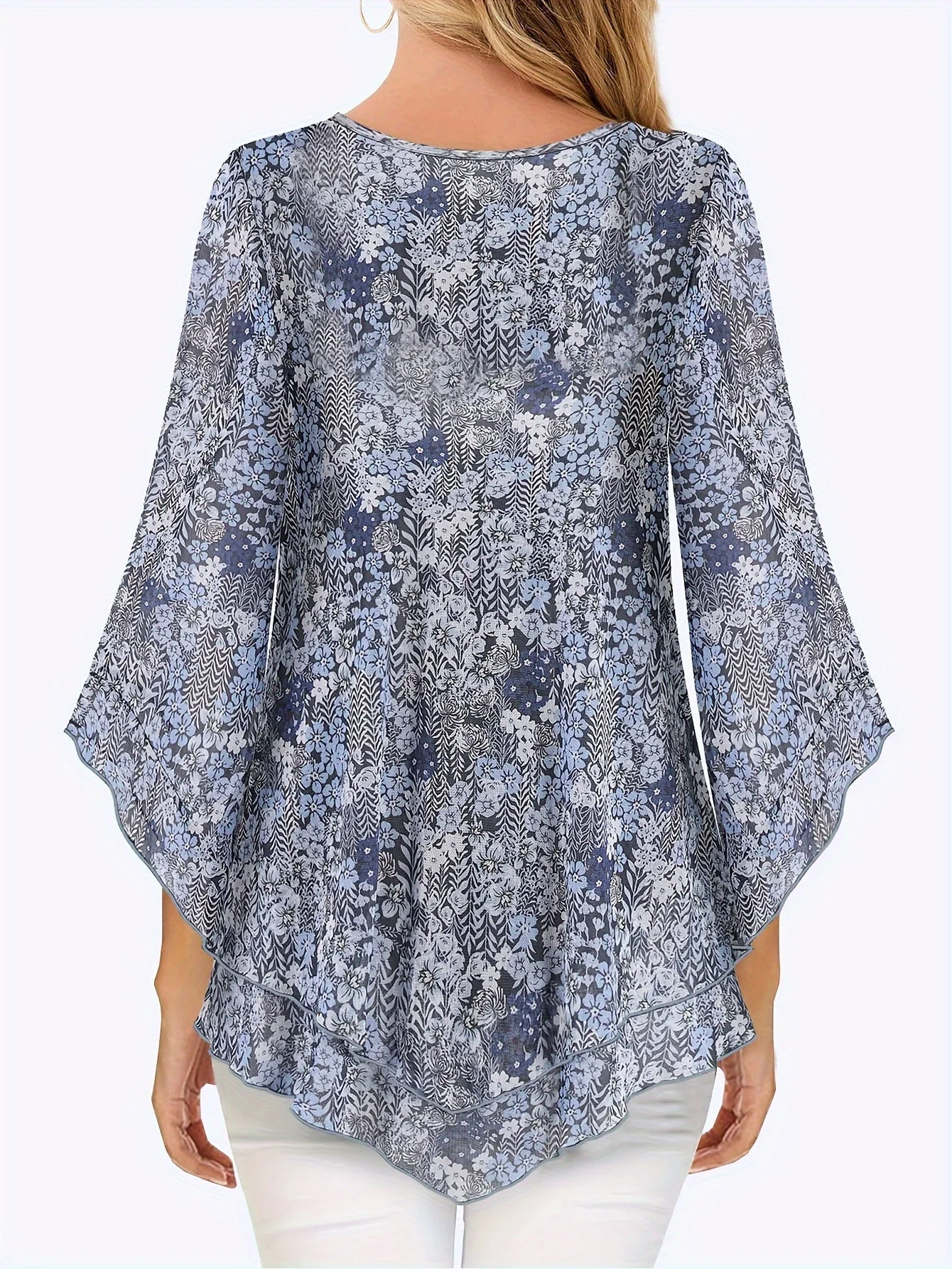 Claudia® | Chic V-Neck Ruffle Mesh Blouse - Image 5