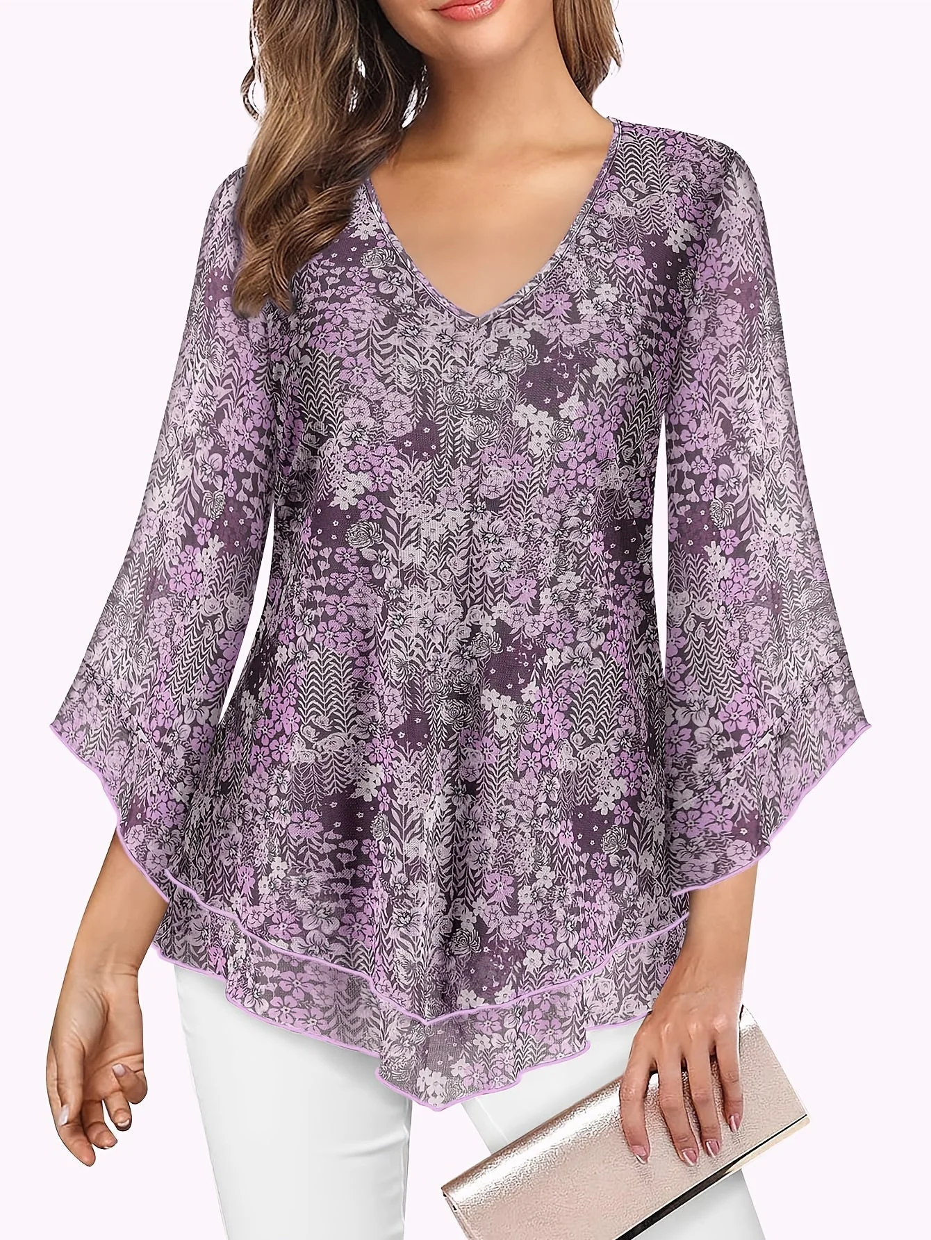 Claudia® | Chic V-Neck Ruffle Mesh Blouse - Image 7