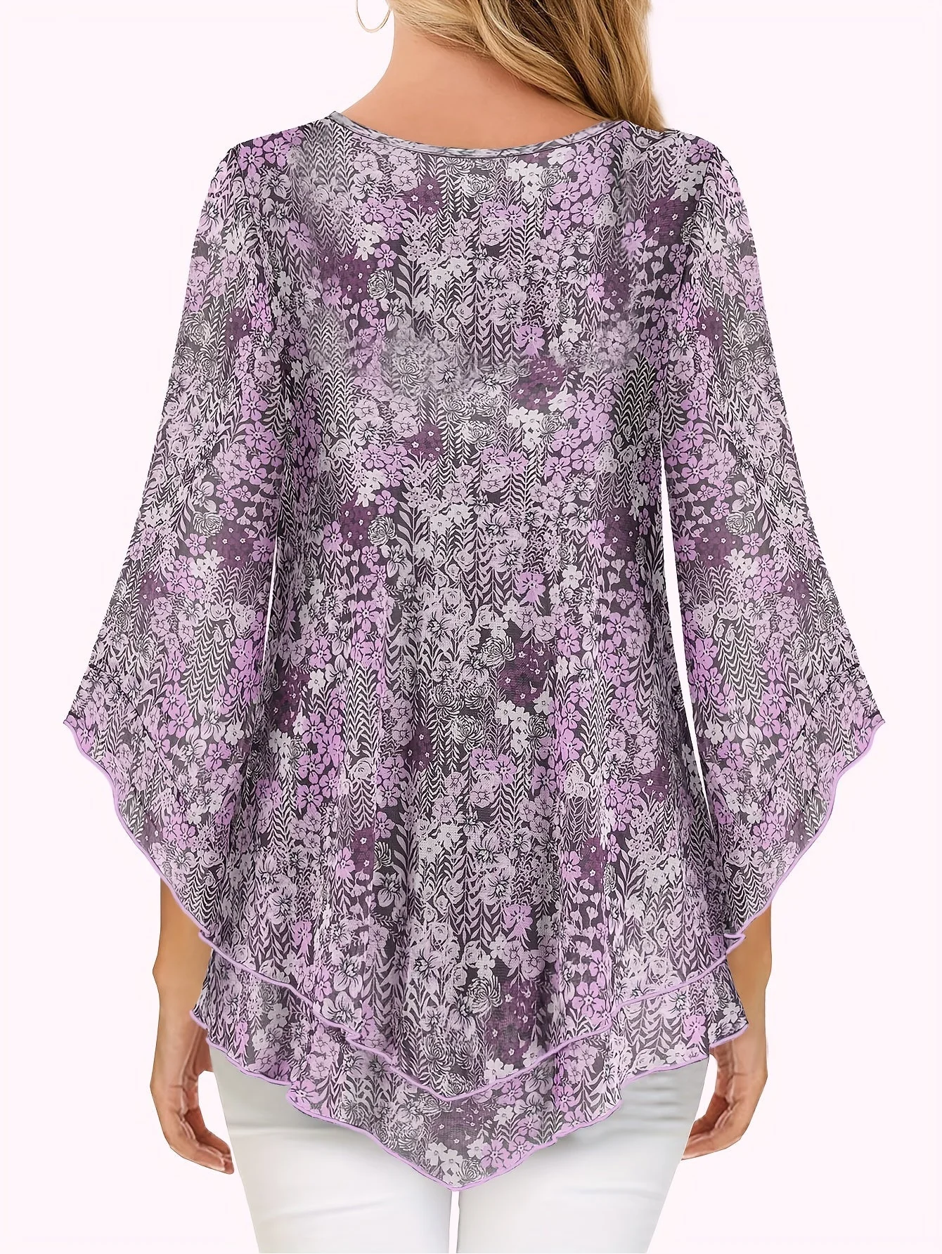 Claudia® | Chic V-Neck Ruffle Mesh Blouse - Image 8