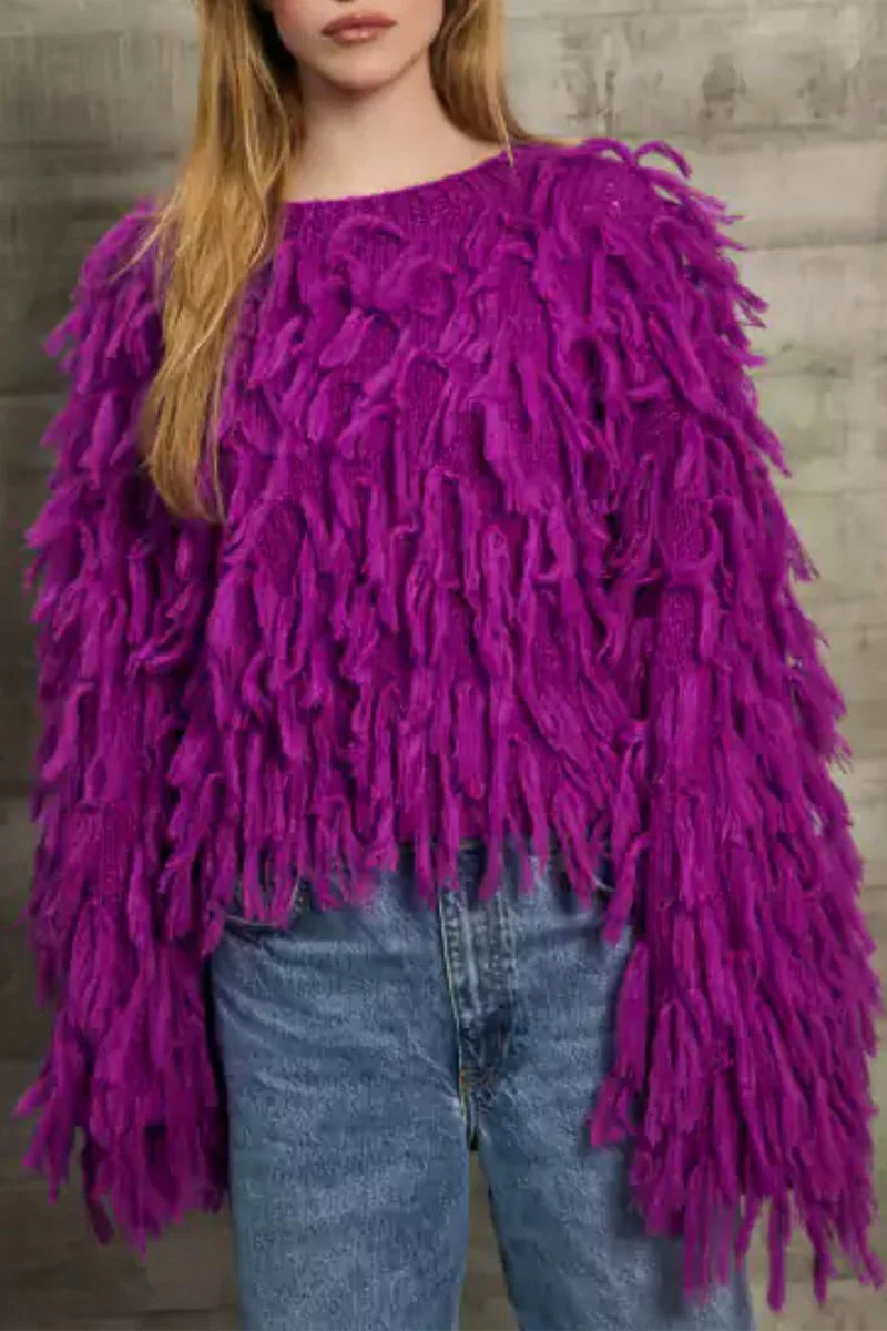 Claudia | Elegant British style plain O-neck tassel sweaters - Image 5