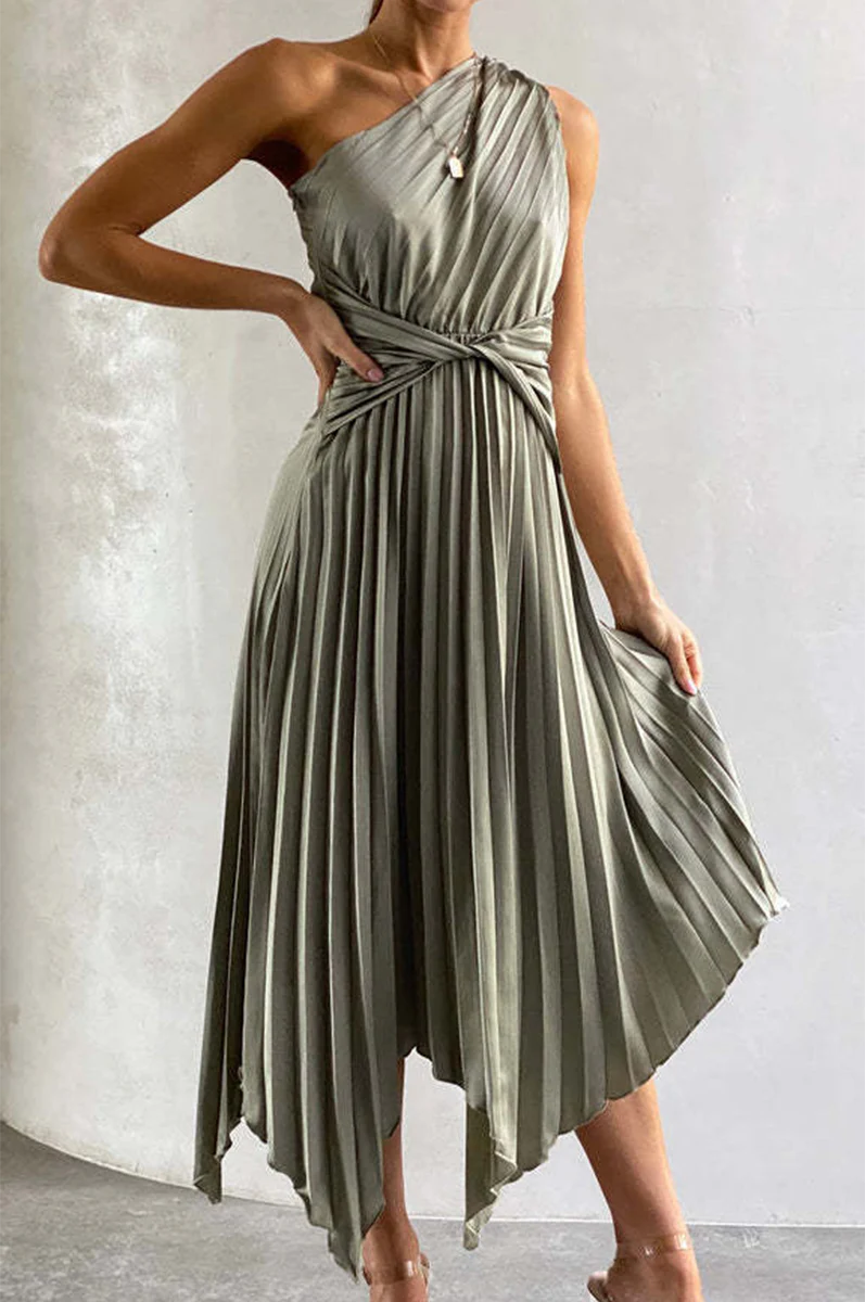 Claudia® | Elegant One-Shoulder Pleated Midi Dress - Image 5
