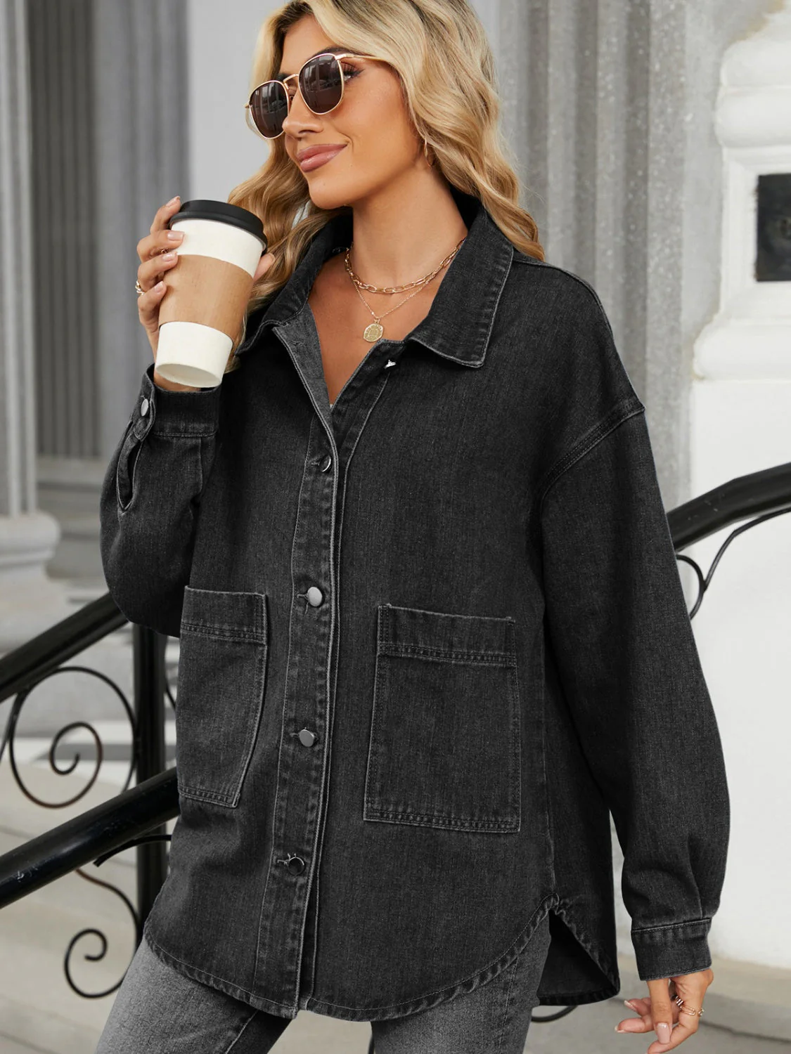 Claudine | Long-sleeved denim jacket with detachable hood and button placket - Image 9