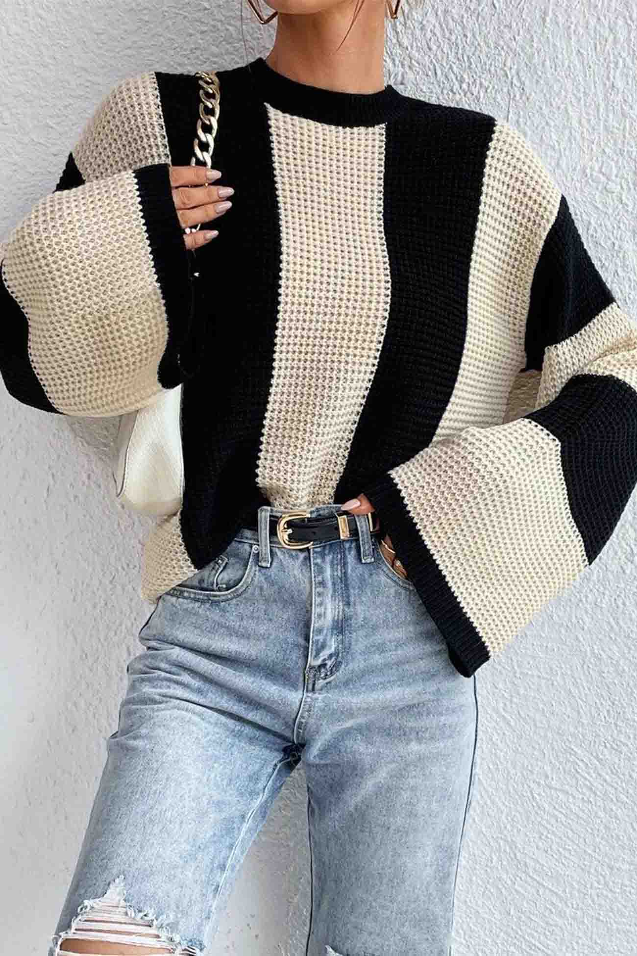 Cornelia | Colorblock striped long sleeve knit sweater - Image 5
