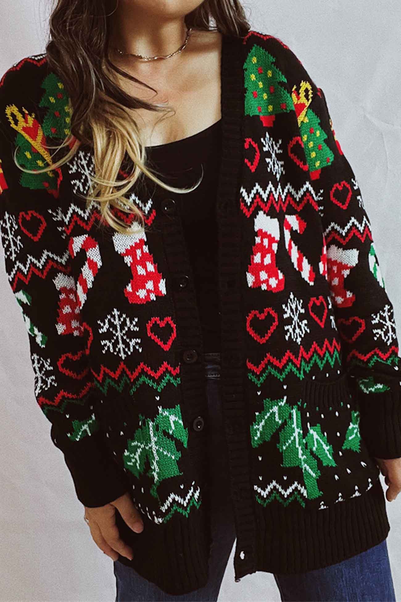 Cristiana | Contrasting jacquard V-neck cardigan - Image 4