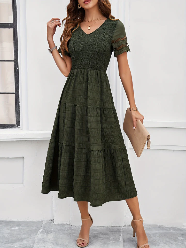 Cristina® | Elegant A-Line Short-Sleeved Lace Maxi Dress - Image 3