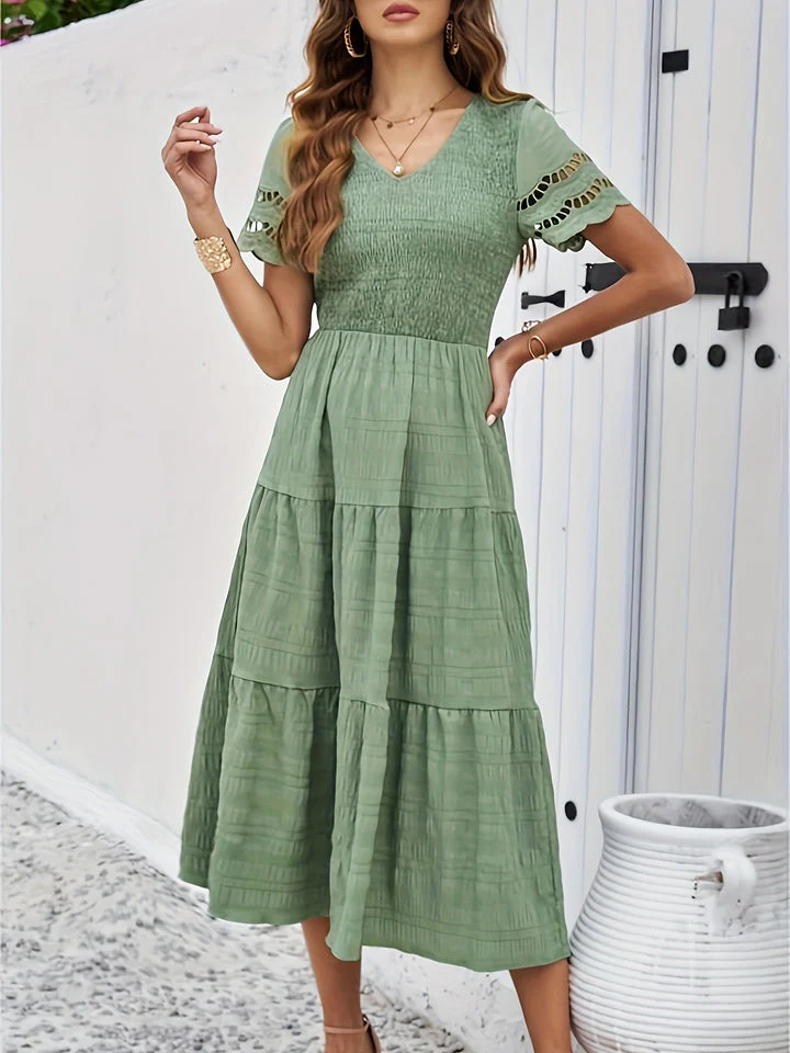 Cristina® | Elegant A-Line Short-Sleeved Lace Maxi Dress - Image 4