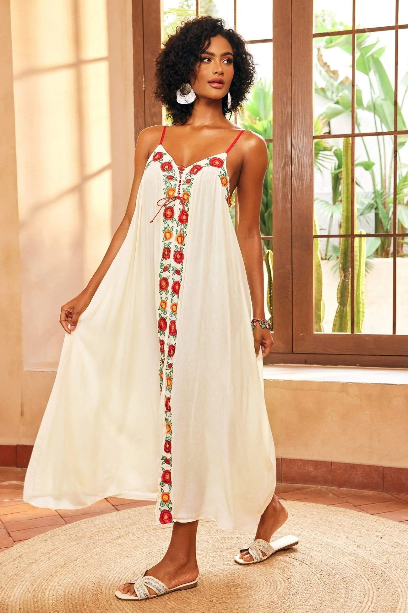 Cristina® | Maxi Slip With V-Neck And Floral Embroidery - Image 2