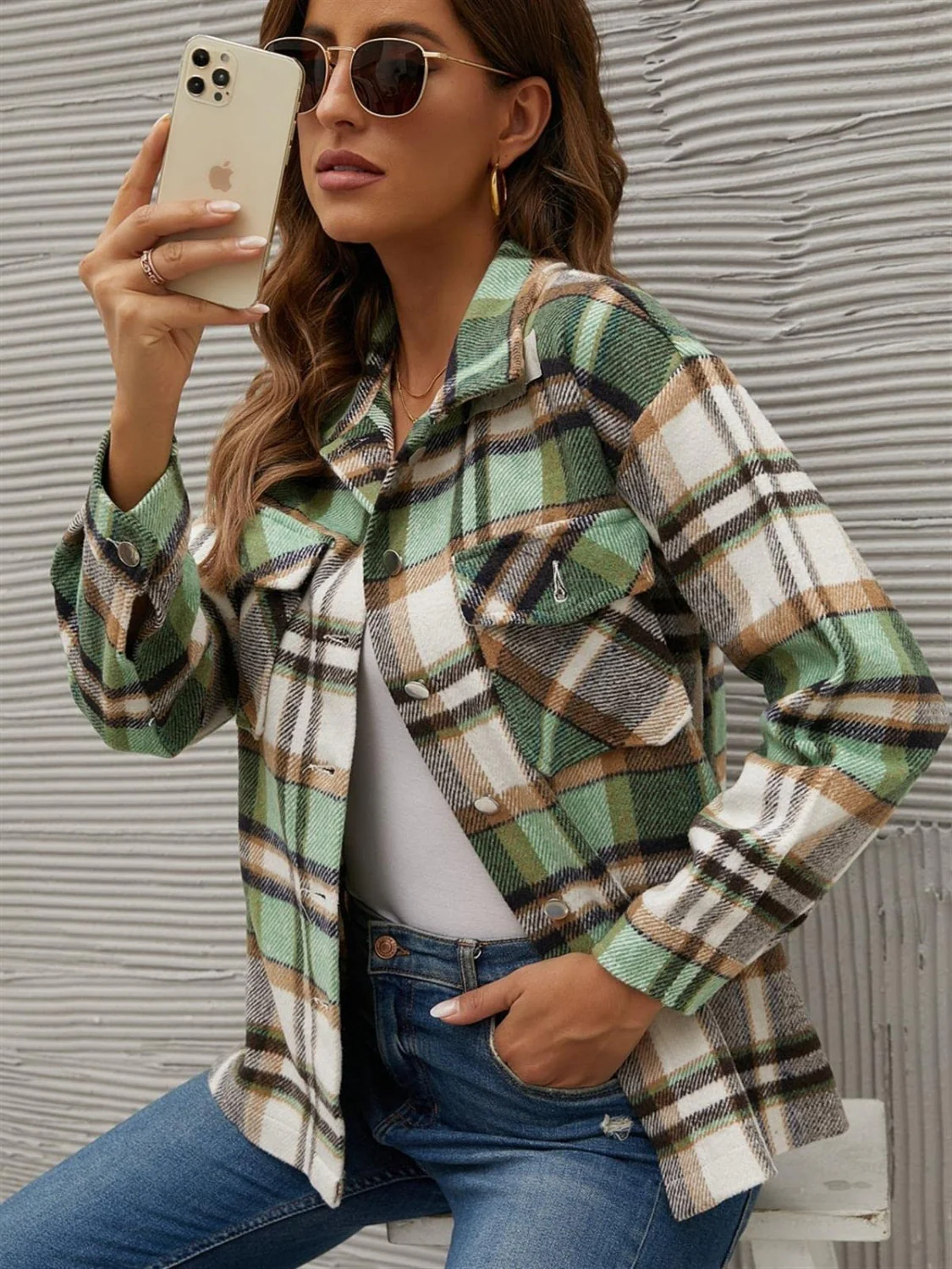 Dafne | Checked, long-sleeved jacket with a collar - Image 4