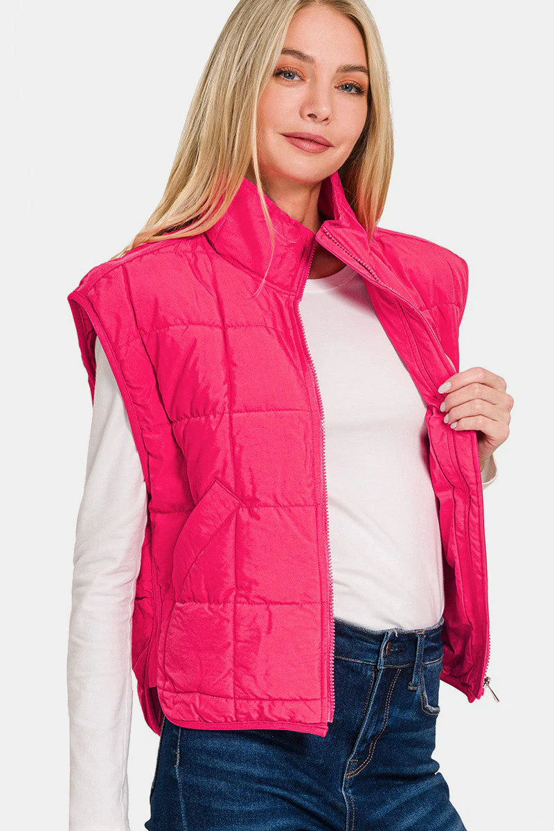 Dafne | Cropped puffer vest from Zenana with zip and pockets - Image 4