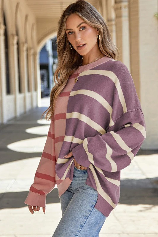 Dafne | Striped color block sweater with dropped shoulders - Image 2
