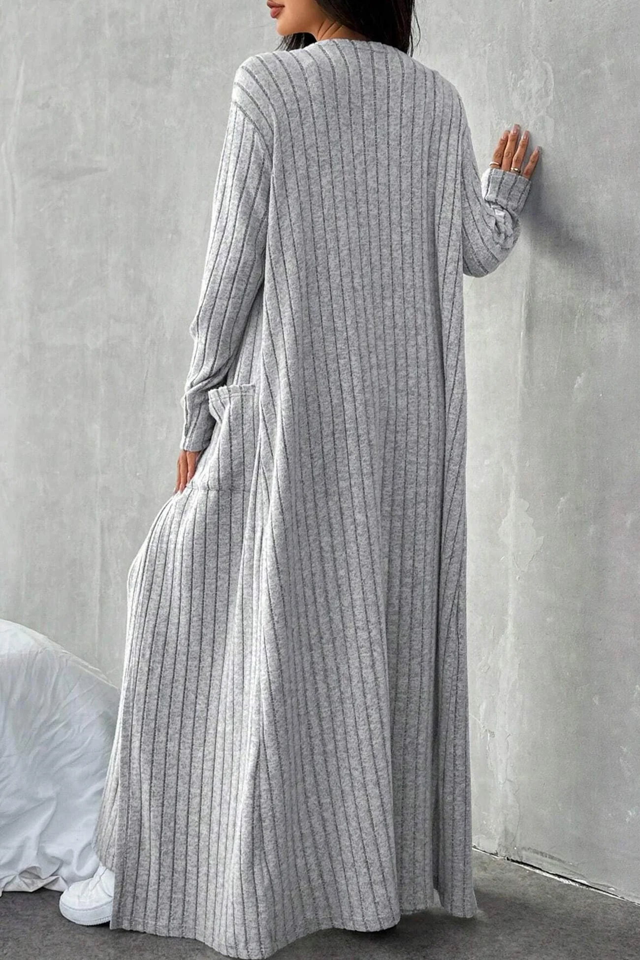 Dagny | Three-piece set of gray rib-knit cardigan - Image 2