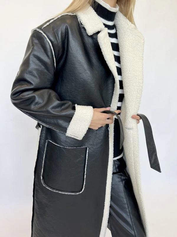 Dana | Thick leather trench coat - Image 5
