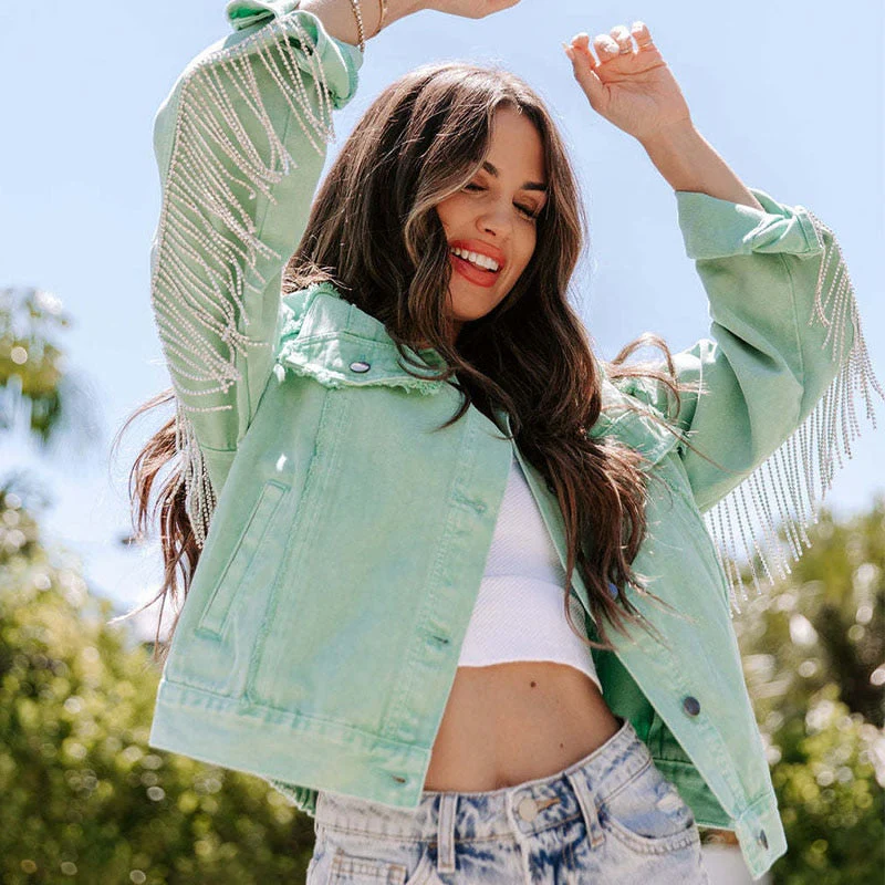 Daniela® | Denim jacket with glitter fringes