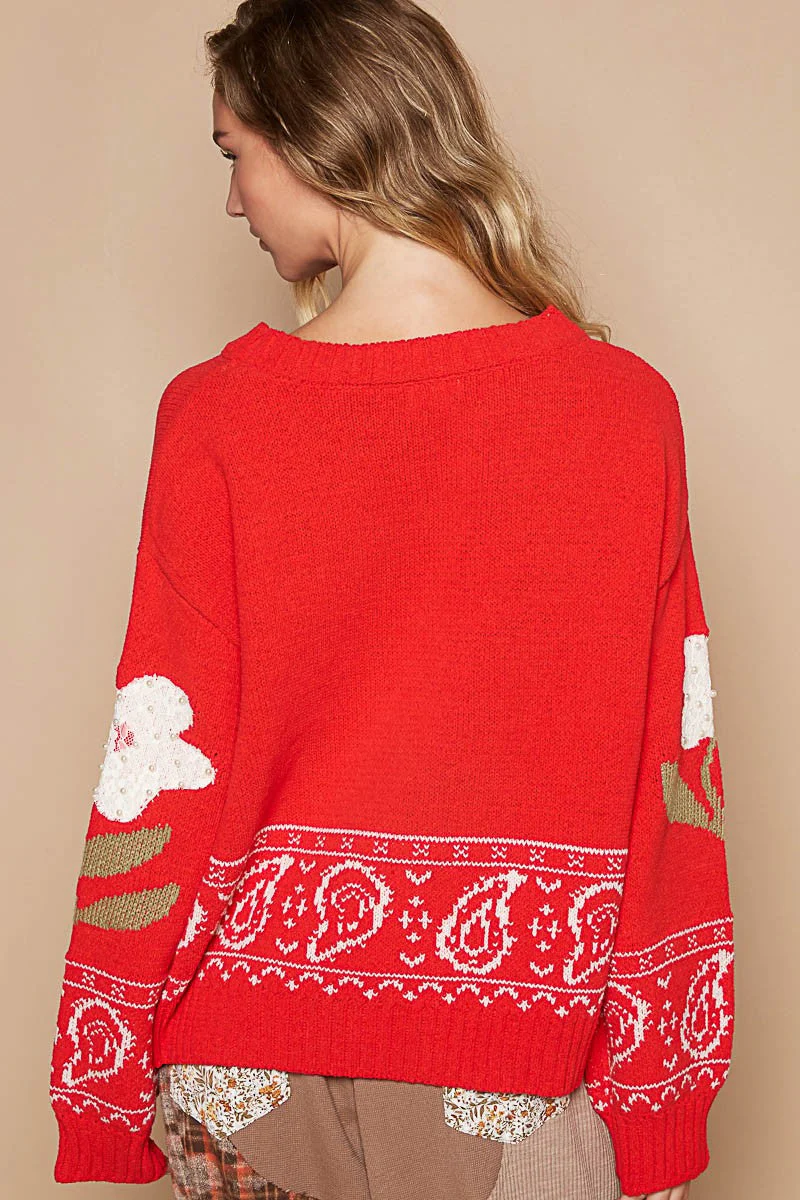 Daniela | POL long-sleeved sweater with floral lace patch - Image 2