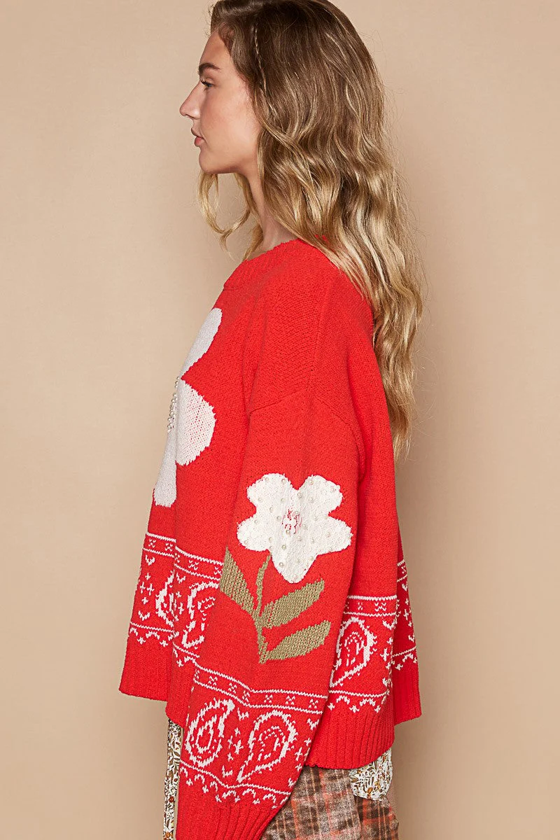 Daniela | POL long-sleeved sweater with floral lace patch - Image 3