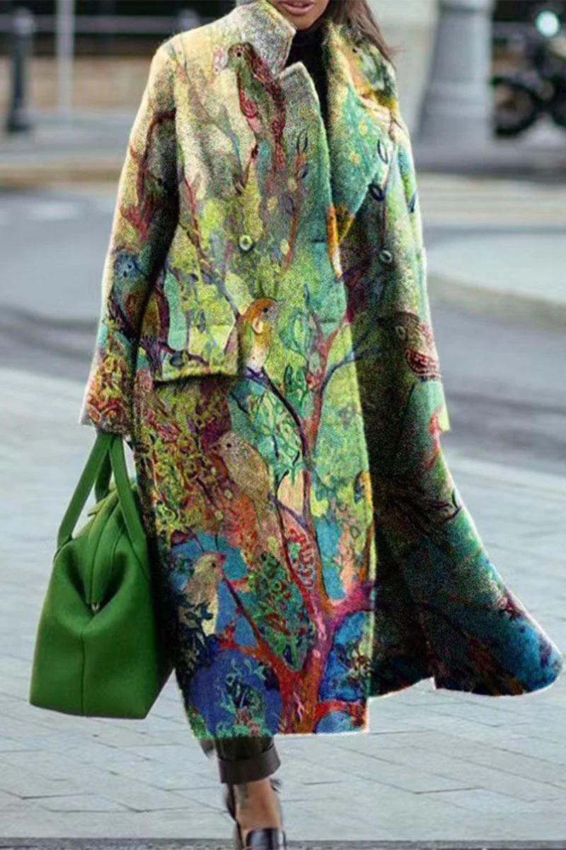 Daniela | Streetwear outerwear with an elegant print and patchwork turn-down collar - Image 2