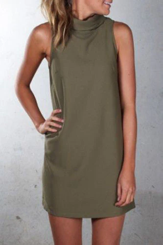 Danna® | Fashionable Casual High Neck Sleeveless Solid Color Dress - Image 5