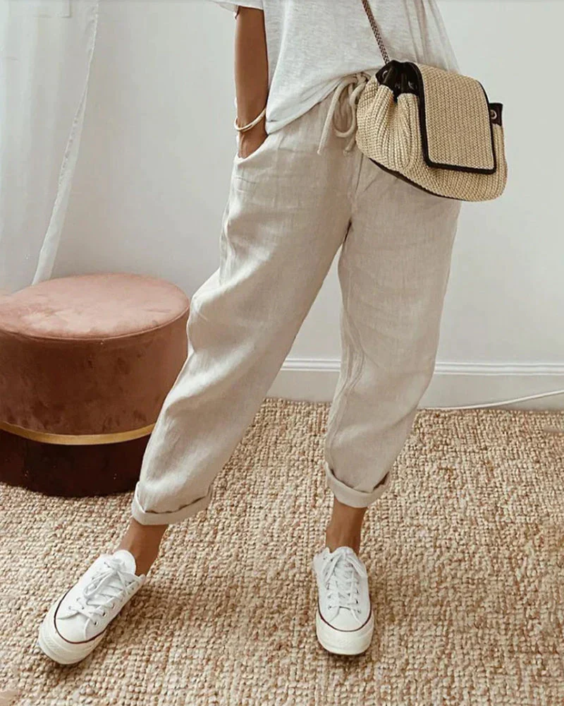 Danna® | Plain Cotton And Linen Trousers