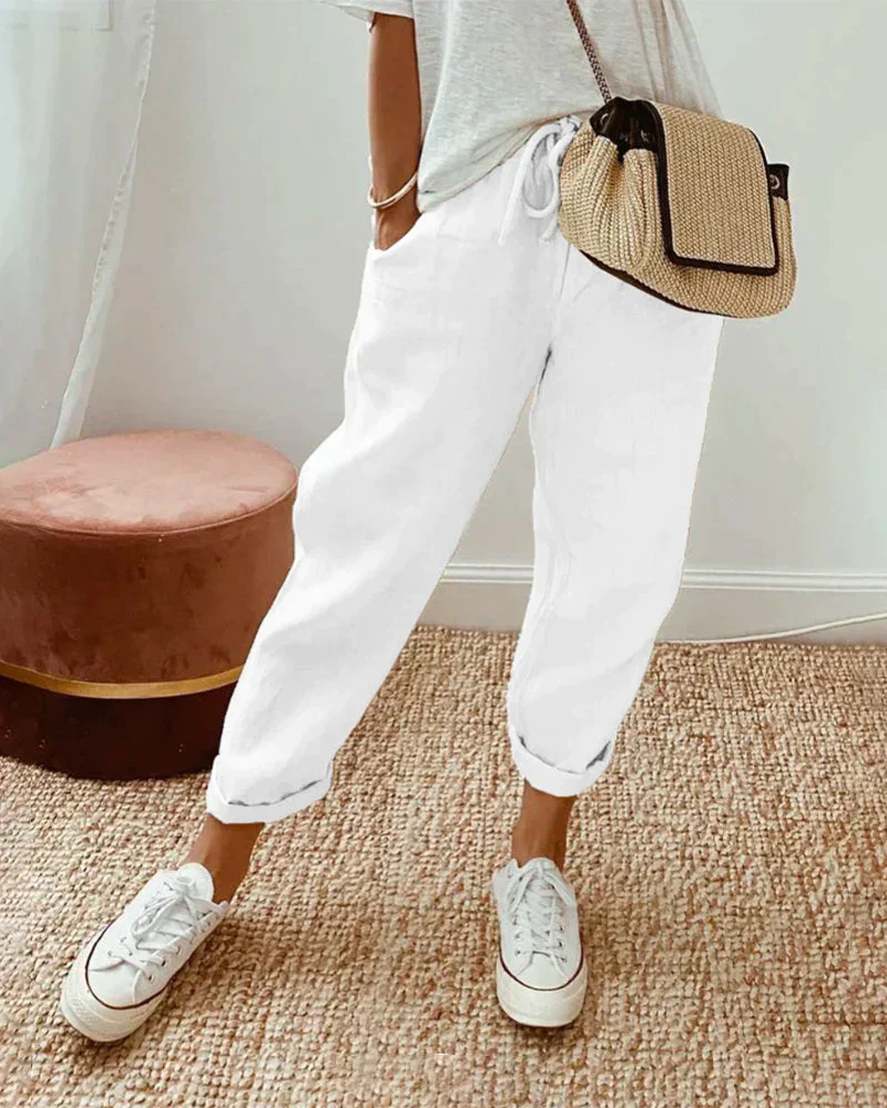 Danna® | Plain Cotton And Linen Trousers - Image 2