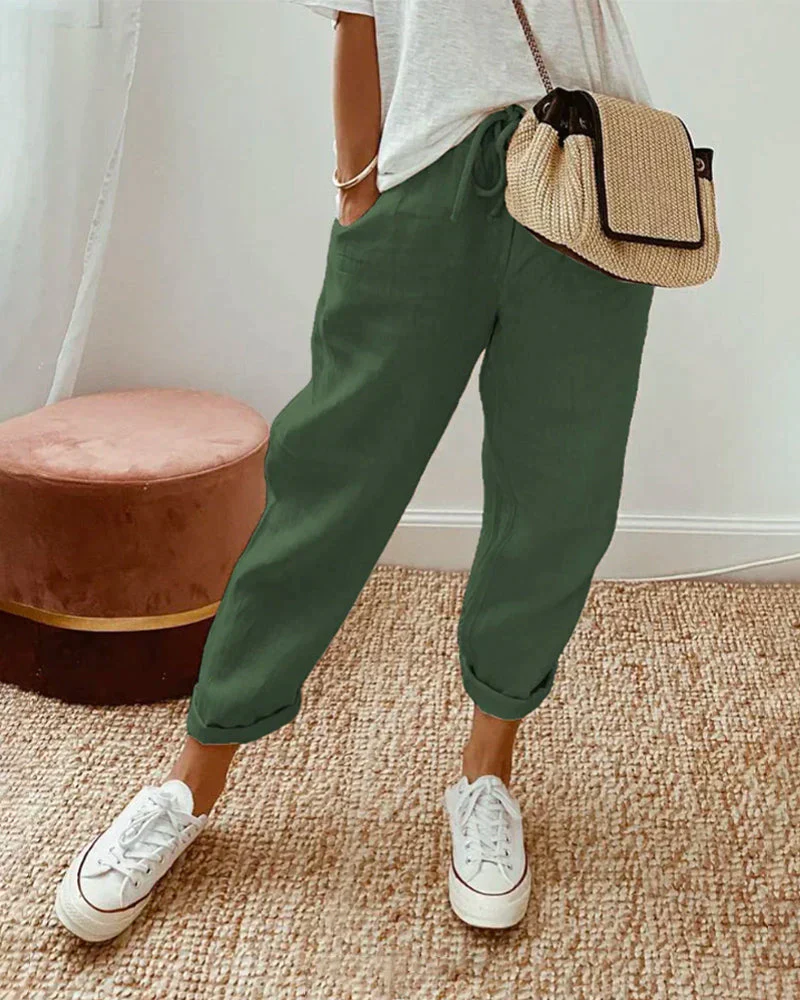 Danna® | Plain Cotton And Linen Trousers - Image 3