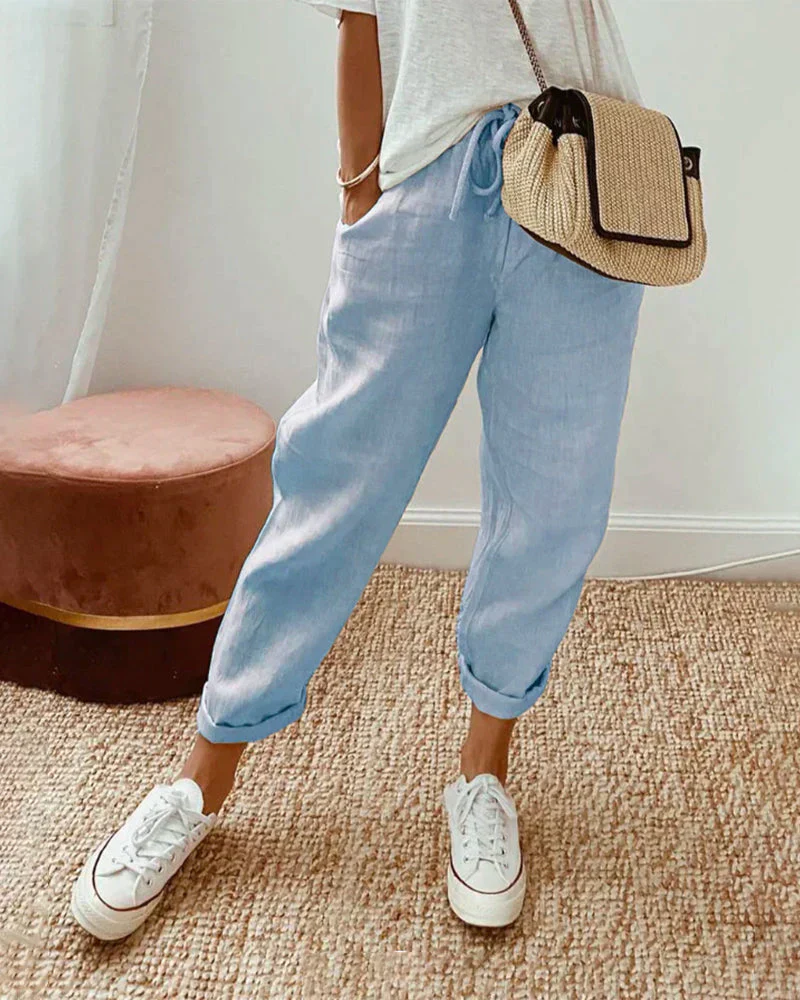 Danna® | Plain Cotton And Linen Trousers - Image 4