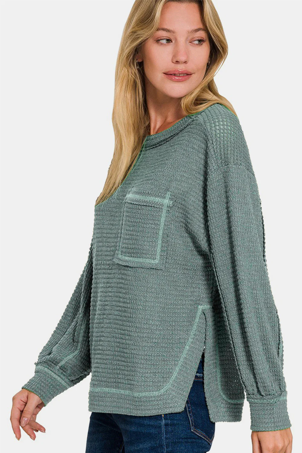 Daria | Long sleeve top with exposed seam and side slit - Image 3