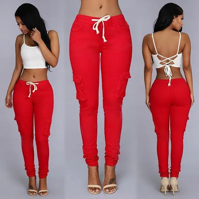 Delfina® | High Waist Cargo Pants With Tie Belt - Image 4