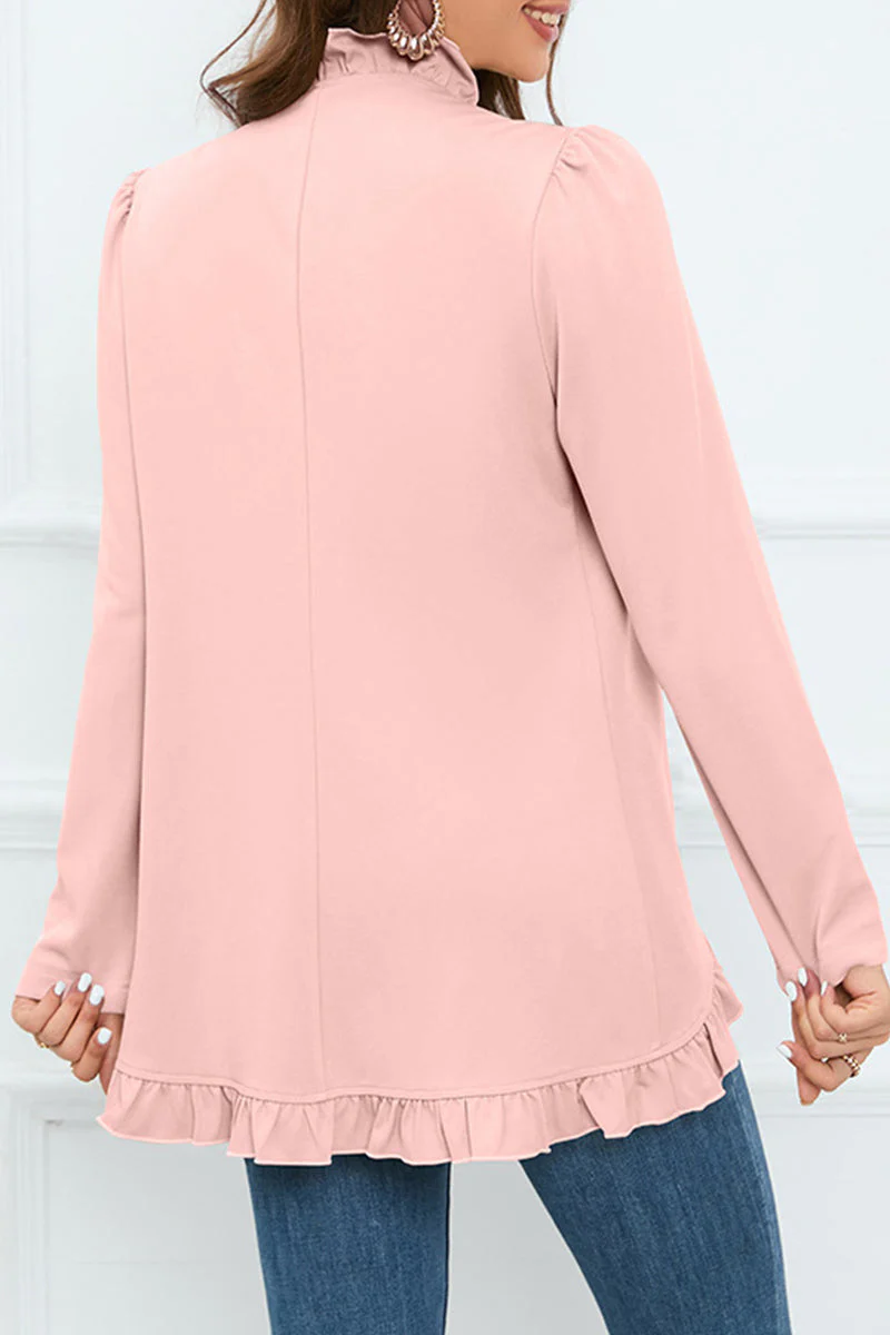 Delia | Elegant outerwear with flounce and lotus leaf collar and fixed buckle - Image 6