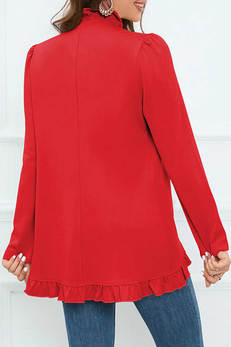 Delia | Elegant outerwear with flounce and lotus leaf collar and fixed buckle - Image 8